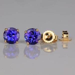 yellow gold round brilliant tanzanite gemstone earrings