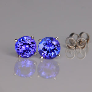 blue violet tanzanite earrings studs white gold