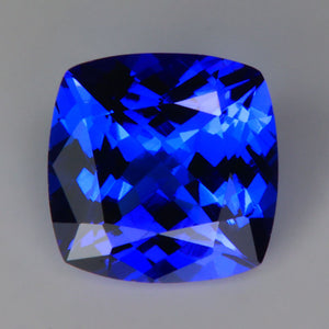 mostly blue square cushion cut tanzanite gemstone