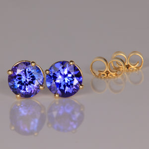 yellow gold violet blue tanzanite gemstone stud earrings