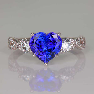 white gold diamond heart tanzanite ring