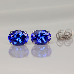 Oval Blue Tanzanite Earrings in White Gold