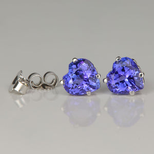 heart shaped tanzanite gemstone earrings in white gold