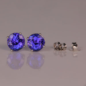 white gold and tanzanite rare gemstone stud earrings