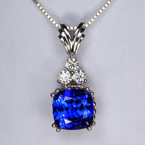 square cushion tanzanite pendant white gold diamonds