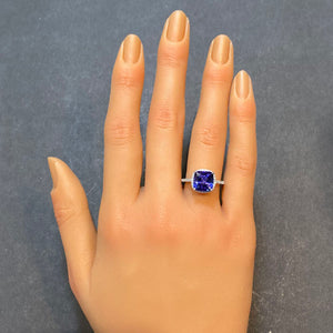 square cushion tanzanite ring in white gold