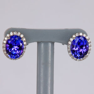 oval cut tanzanite studs white gold diamonds