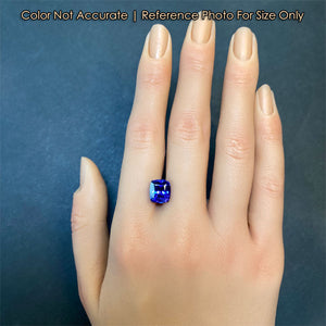 size of tanzanite gemstone on hand antique cushion cut