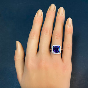 square step cut tanzanite and diamond ring