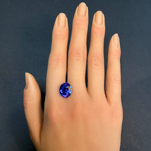 oval cut tanzanite over 8 carats on hand