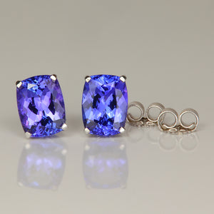blue violet antique cushion tanzanite earrings