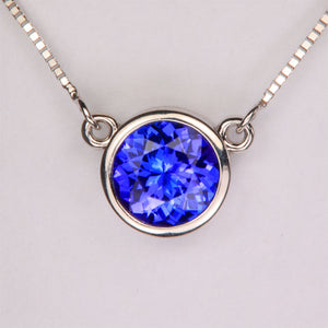 14k white gold bezel tanzanite necklace