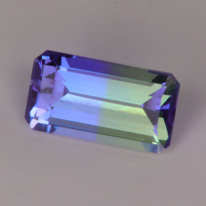 emerald cut natural bicolor tanzanite rare gemstone blue violet yellow green