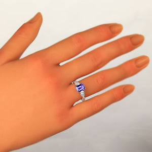 Tanzanite Emerald Cut Ring With Fine Diamonds