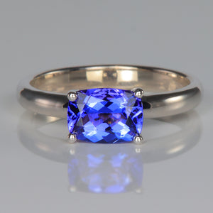 antique cushion cut tanzanite gemstone east west set in white gold