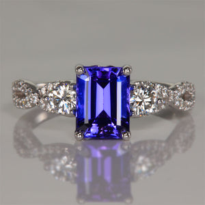 Tanzanite Emerald Cut Ring With Fine Diamonds
