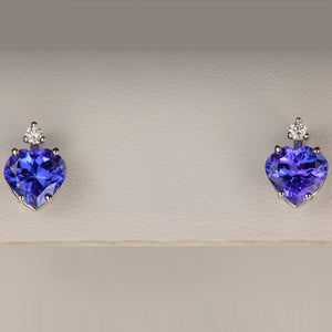 tanzanite gemstone heart shape earrings with diamonds