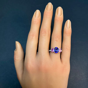 oval tanzanite pink sapphire gemstone ring