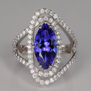 Tanzanite and Diamond Gemstone Ring in Platinum