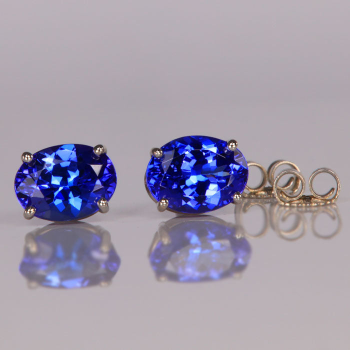 oval cut violet blue tanzanite earrings studs white gold
