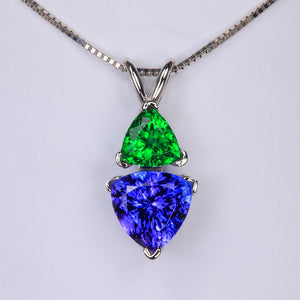 trilliant cut tanzanite chrome tourmaline gemstones white gold pendant