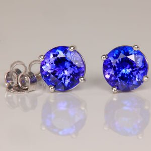 round cut tanzanite stud earrings white gold