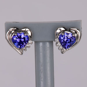heart shape tanzanite studs with diamonds
