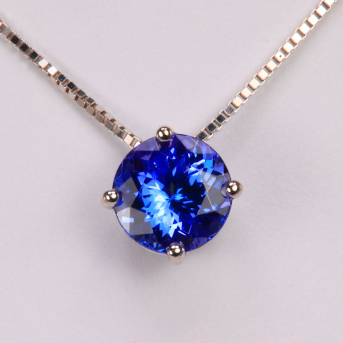round cut blue tanzanite necklace white gold link chain