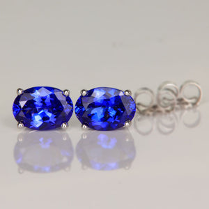 Blue Oval Tanzanite Earrings in White Gold
