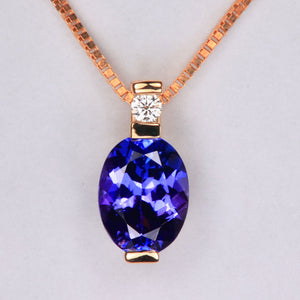 Tanzanite Bar Pendant Blue Purple Yellow Gold Necklace