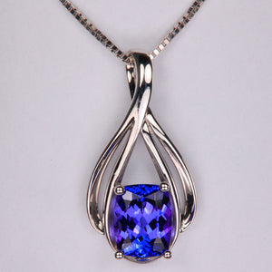 antique cushion cut tanzanite gemstone pendant white gold