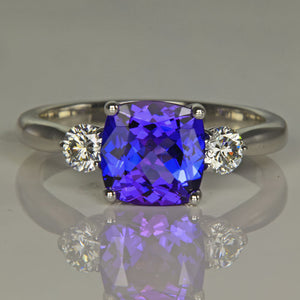 Tanzanite Square Cushion Ring With Fine Diamonds