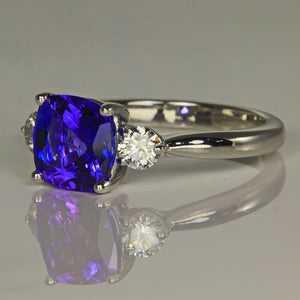 Tanzanite Square Cushion Ring With Fine Diamonds