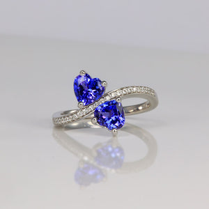 double tanzanite heart ring white gold diamond