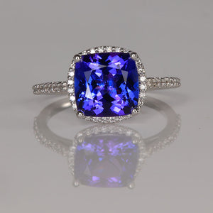 square cushion tanzanite ring diamonds white gold engagement