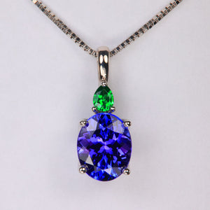 oval tanzanite pear tsavorite white gold pendant