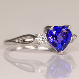 white gold heart tanzanite engagement ring diamonds