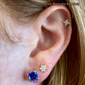 size to ear of square cushion tanzanite earrings