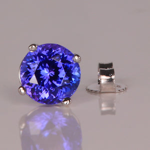 blue violet tanzanite round brilliant single earring