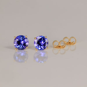 tanzanite studs yellow gold earrings