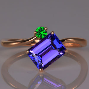 Tanzanite and Tsavorite Garnet Ring