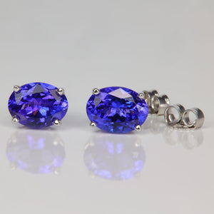blue violet oval tanzanite gemstone earrings