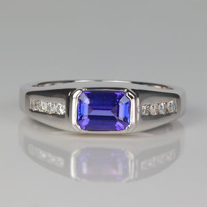Tanzanite gemstone ring in white gold with channel set diamonds