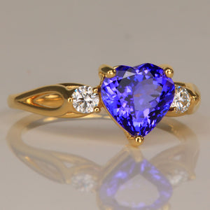yellow gold heart shape tanzanite diamond ring engagement