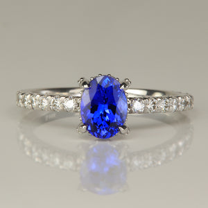 oval cut violet blue tanzanite gemstone ring in white gold