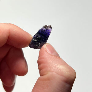 tanzanite crystal from tanzania in hand