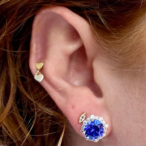 blue violet tanzanite and diamond halo studs