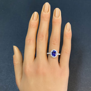 oval tanzanite ring diamond halo white gold