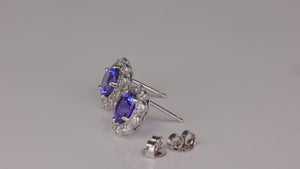14K White Gold Round Brilliant Tanzanite And Diamond Halo Studs 1.73cts