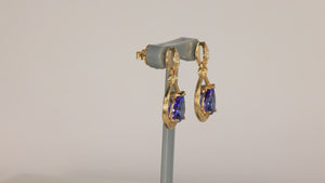 14K Yellow Gold Pear Shape Brilliant Tanzanite and Diamond Earrings 4.95 Carats